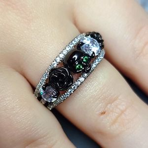 Silver Ring Skull Rose